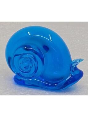 Vintage Rare! Terra Studios Blue Snail Figurine Handmade  Blown Glass 3"x2.25"